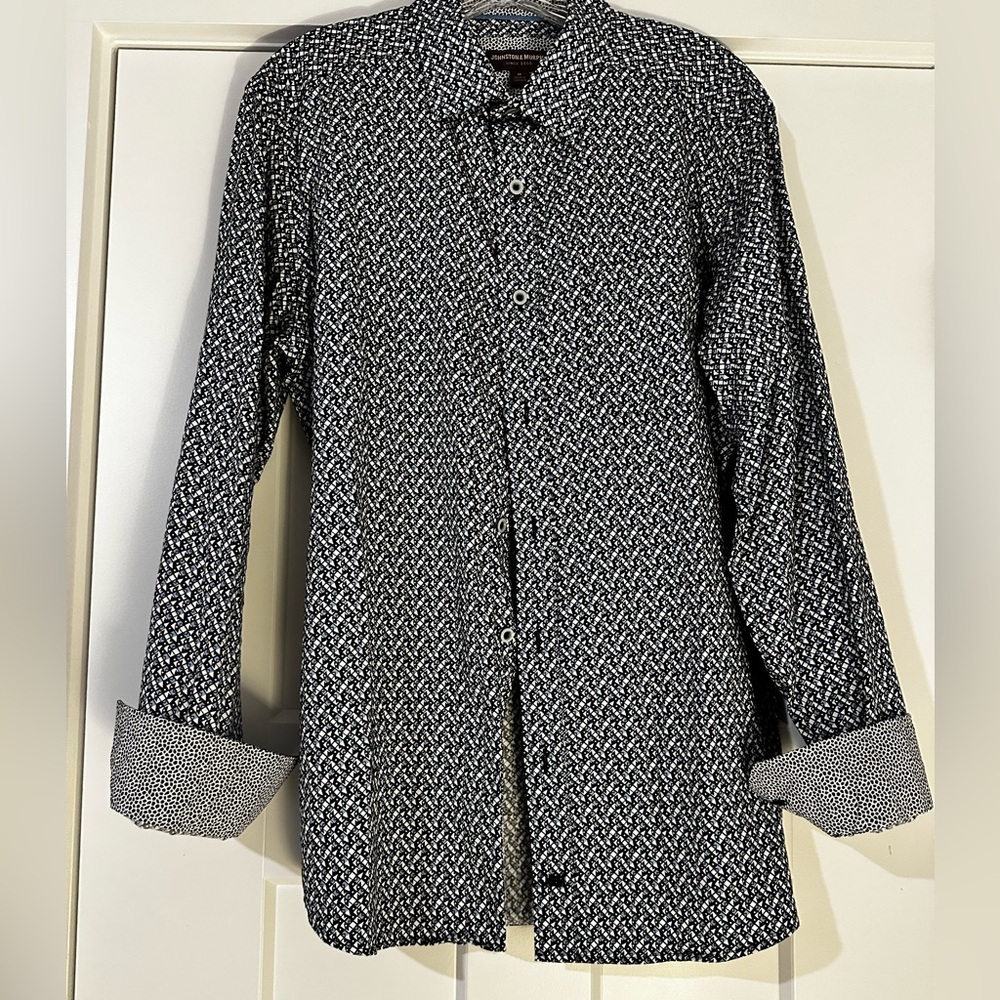 Johnston & Murphy Geometric Black, Blue, and White Shirt M long sleeved